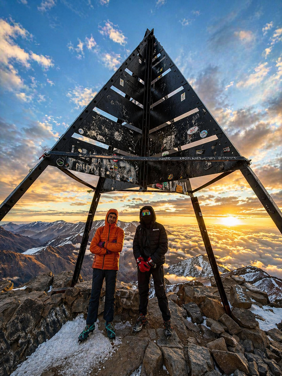 Trekking to Mount Toubkal and Ouankrim peaks in the Atlas Mountains of Morocco.